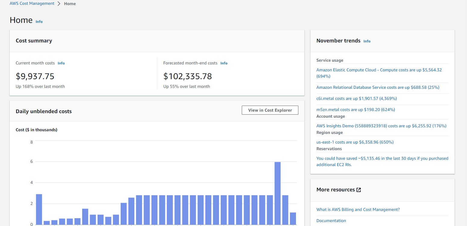 Image 3: Cost Explorer Home Page: Monthly Summary and Trend