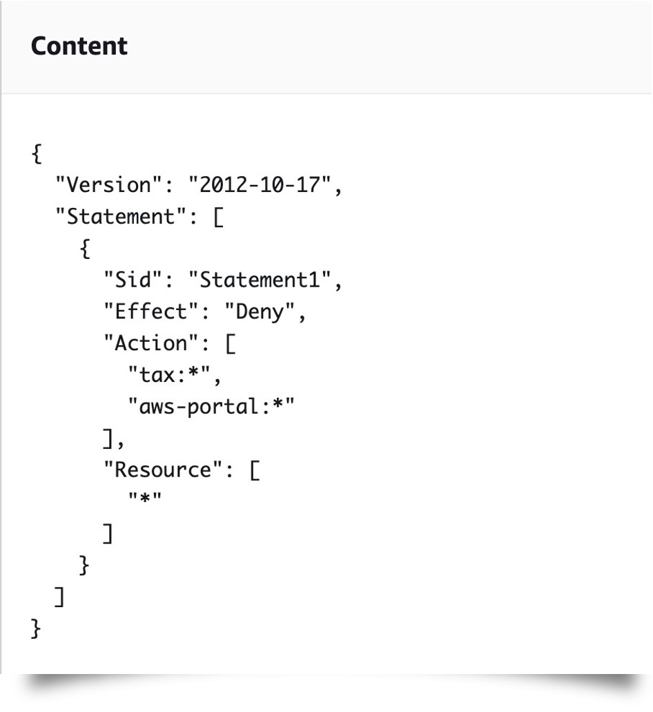 Figure 5: Edit content for Service Control Policy