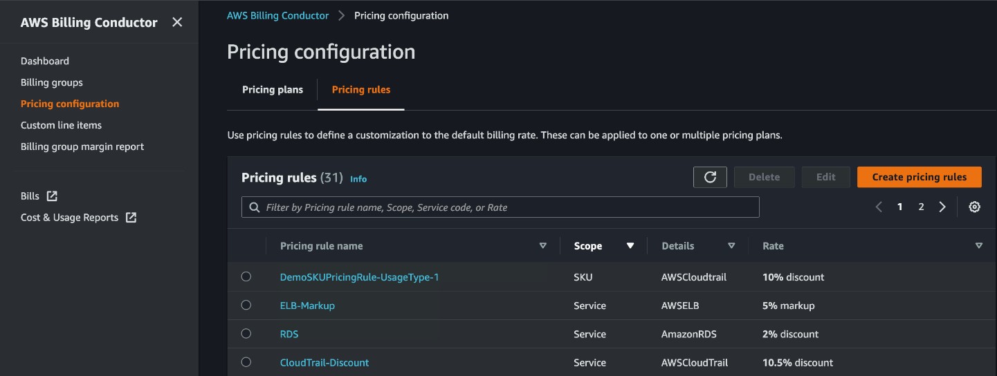 Create new pricing rule in AWS Billing Conductor