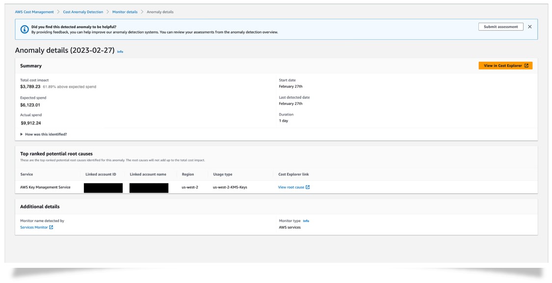 Figure 2: Cost Anomaly Detection’s Anomaly details page