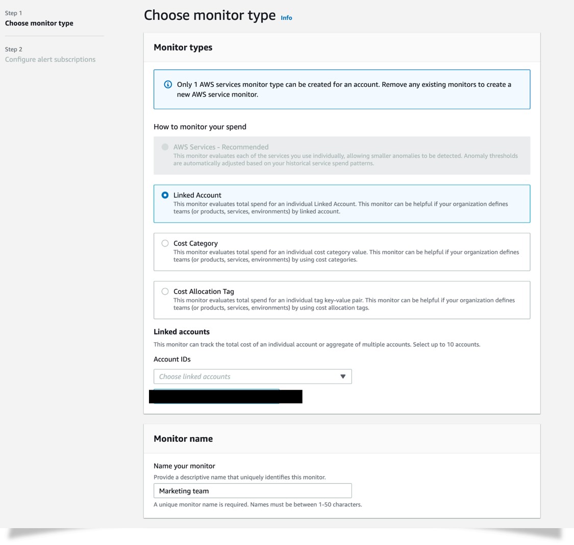 Figure 4: Cost Anomaly Detection’s create monitor page