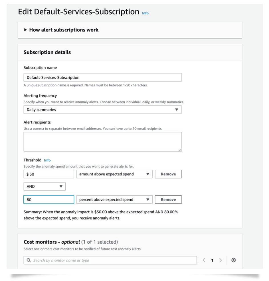 Figure 6: Edit alert subscription