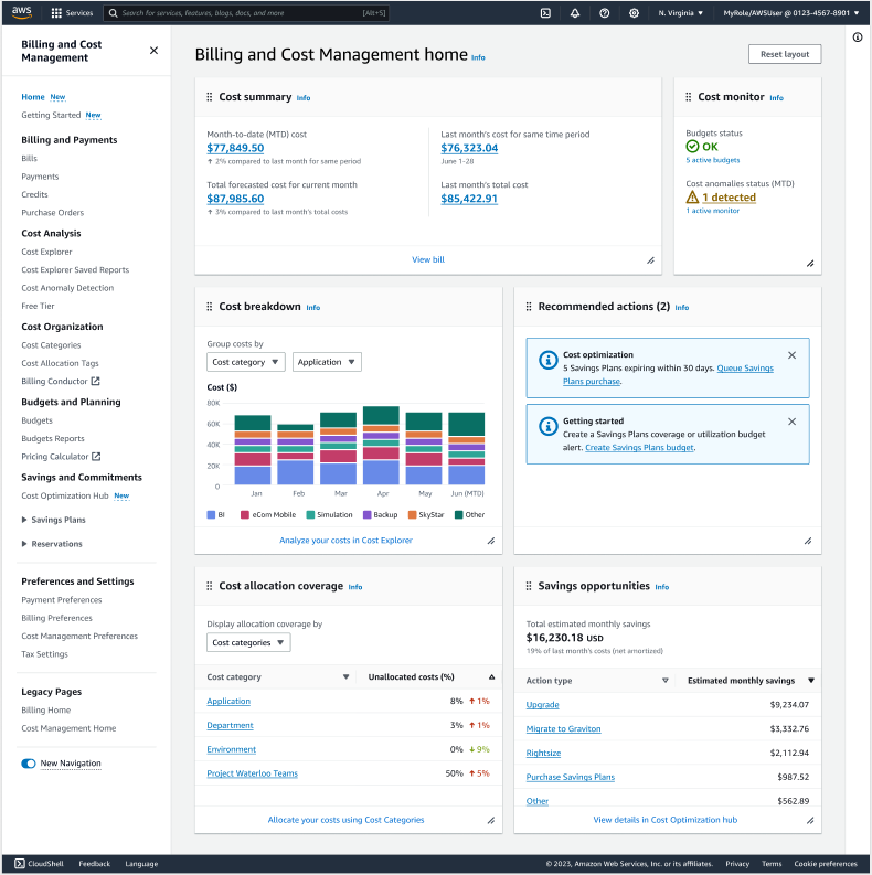 Figure 1: Unified Billing and Cost Management console home page and navigation pane