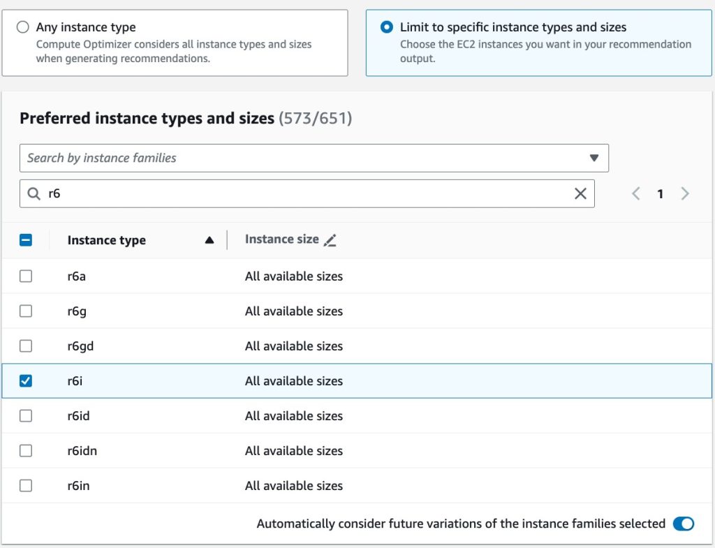 Figure 3. Preferred instance types and sizes