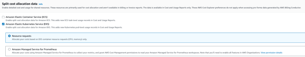 Figure 1. Split cost allocation data in Cost Management preferences