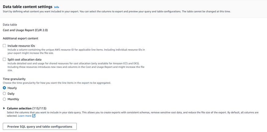 Figure 3. Split cost allocation data in Data Exports standard CUR export