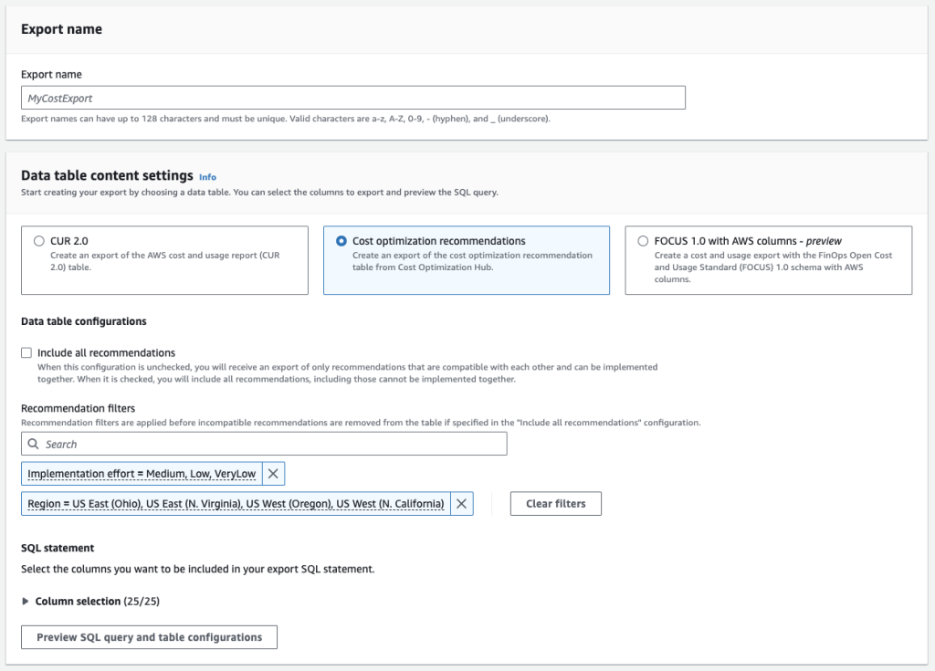 Figure 1. Data Exports for Cost Optimization Hub