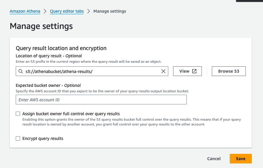 Figure 1. Athena Manage Settings View