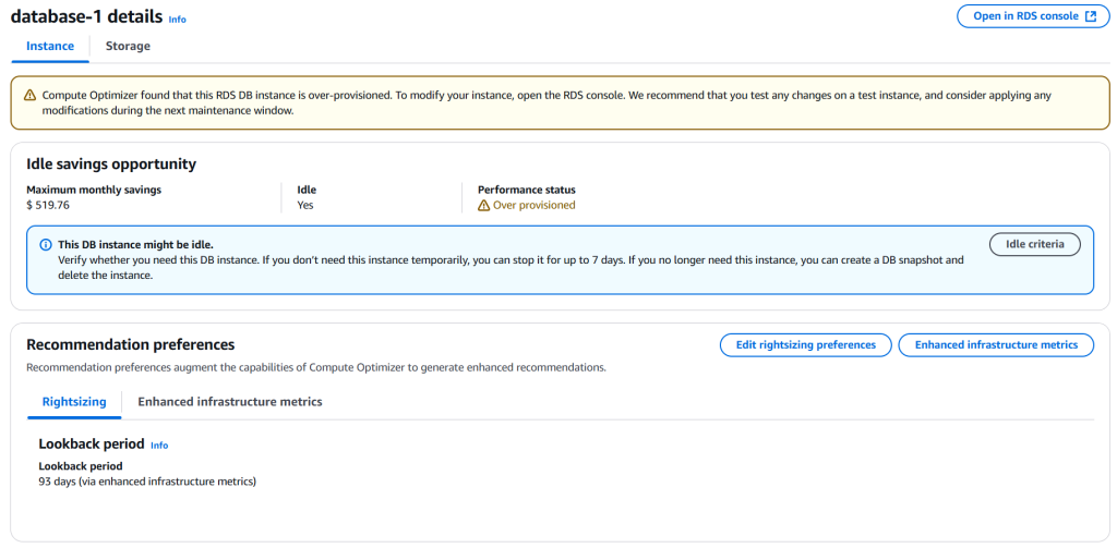 Figure 5. Sample of individual idle resource recommendation