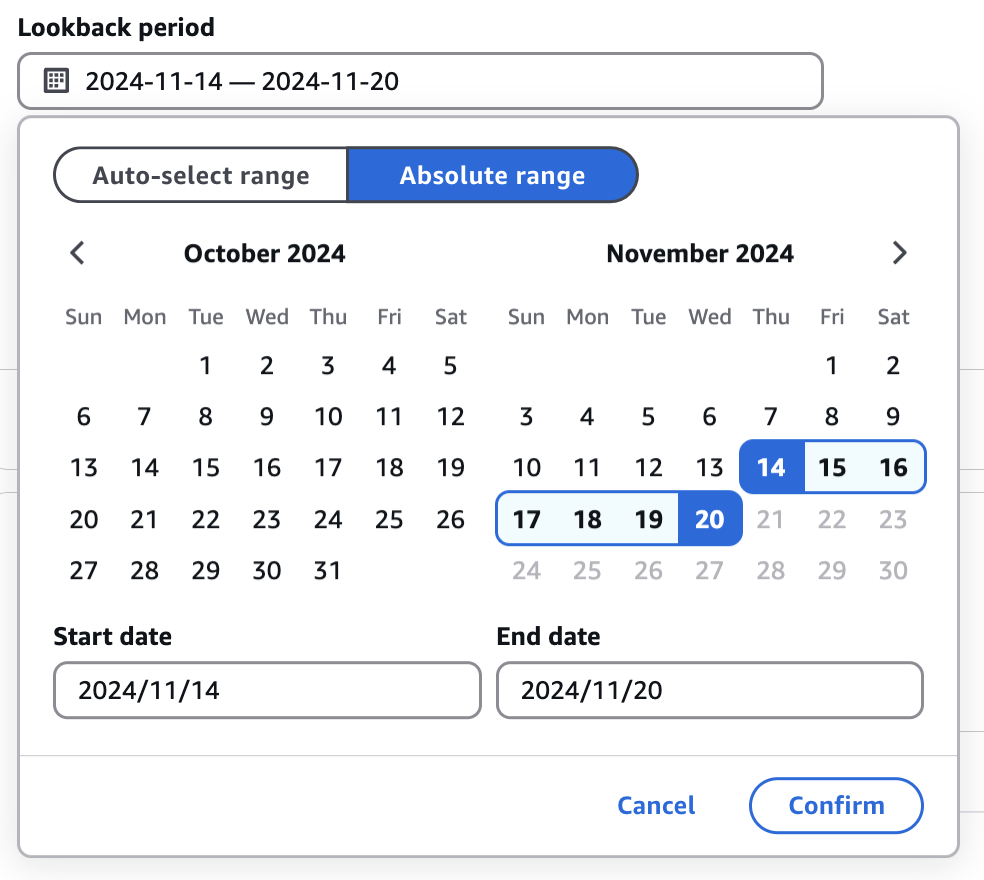 Figure 1. Screenshot of lookback period in Savings Plans