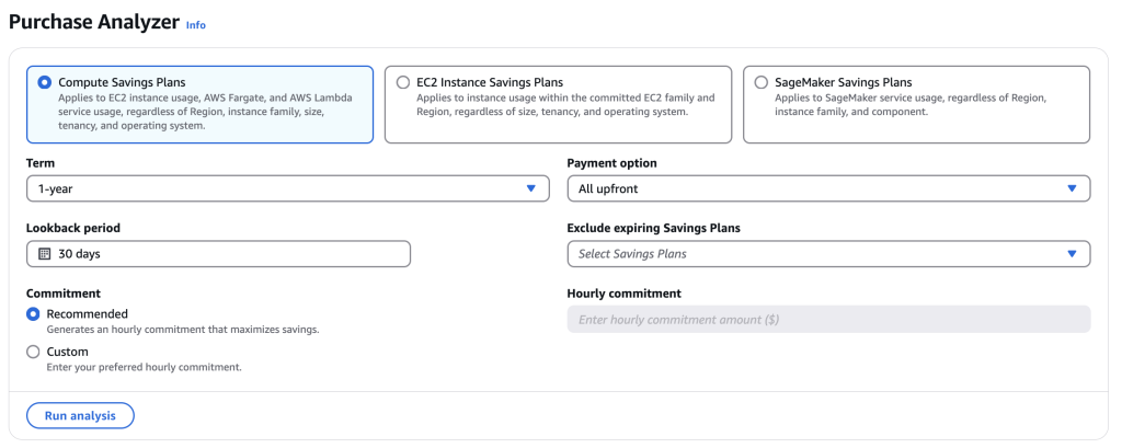 Figure 5. Savings Plans Purchase Analyzer console page