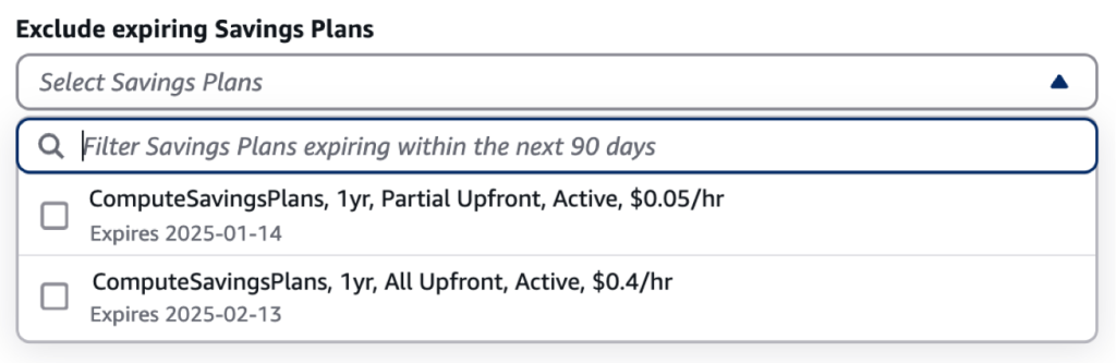 Figure 2. Expiring Savings Plans option