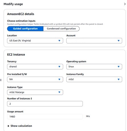 Figure 2. Sample screenshot of modifying details of existing EC2 usage