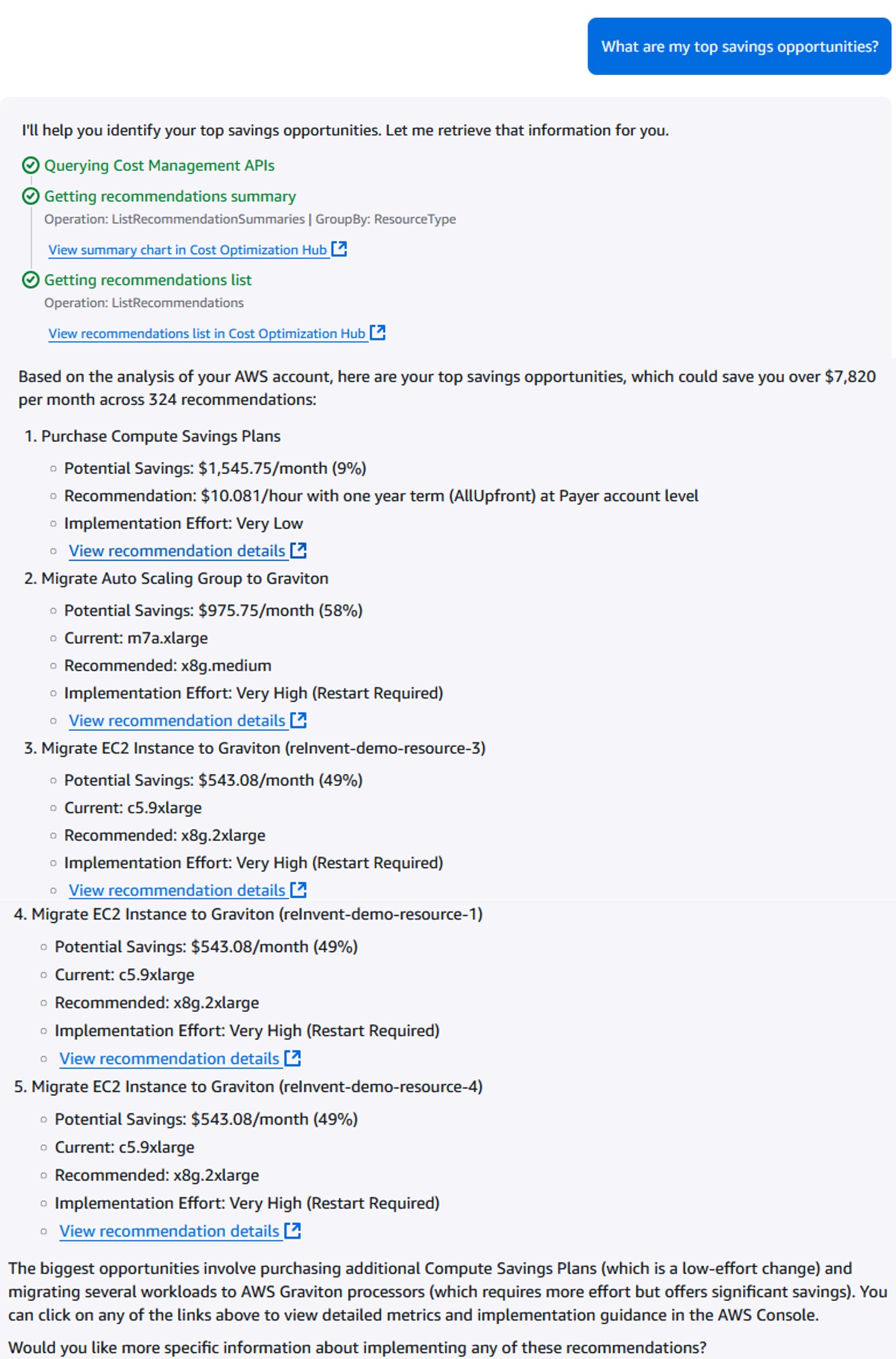 Cost analysis question in Amazon Q