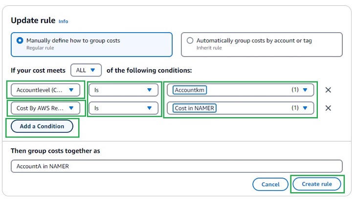 Figure 4. Cost Category Multiple Dimensions Rule definition