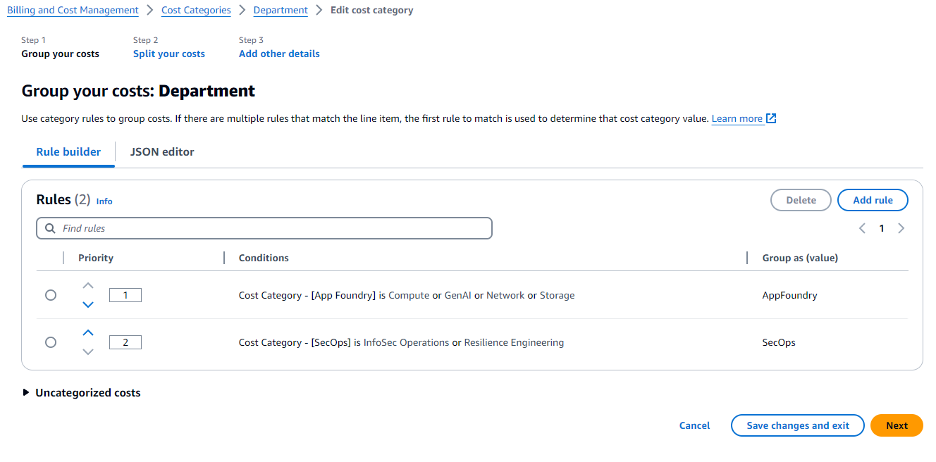 Figure 4. Setting up parent Cost Category ‘Department’