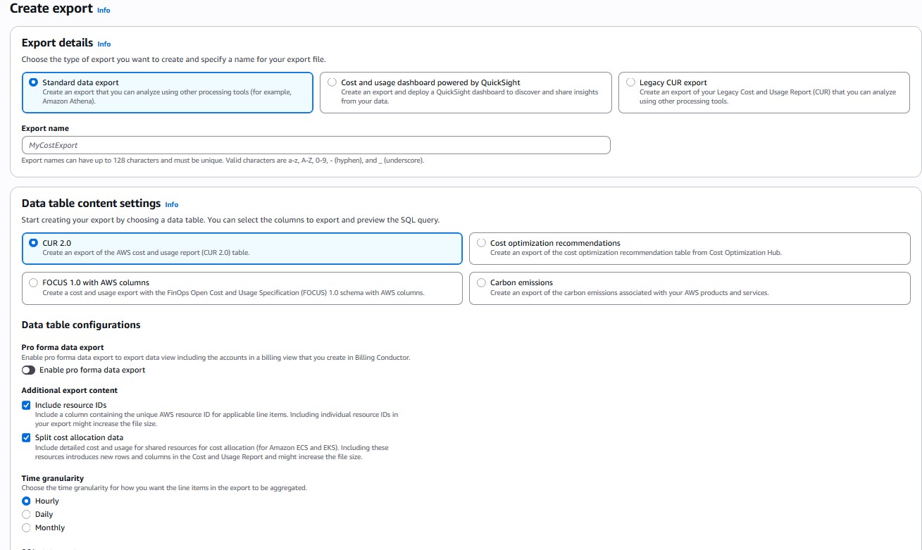 Figure 5. Split Cost Allocation Data in Data Exports for CUR 2.0