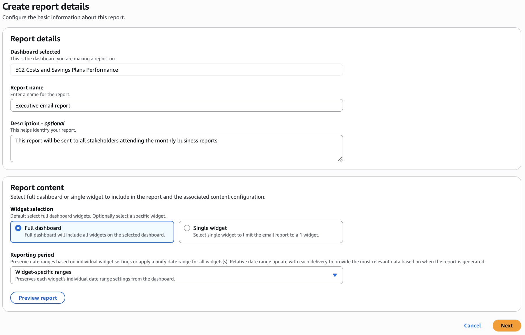 Figure 1: Report details and content