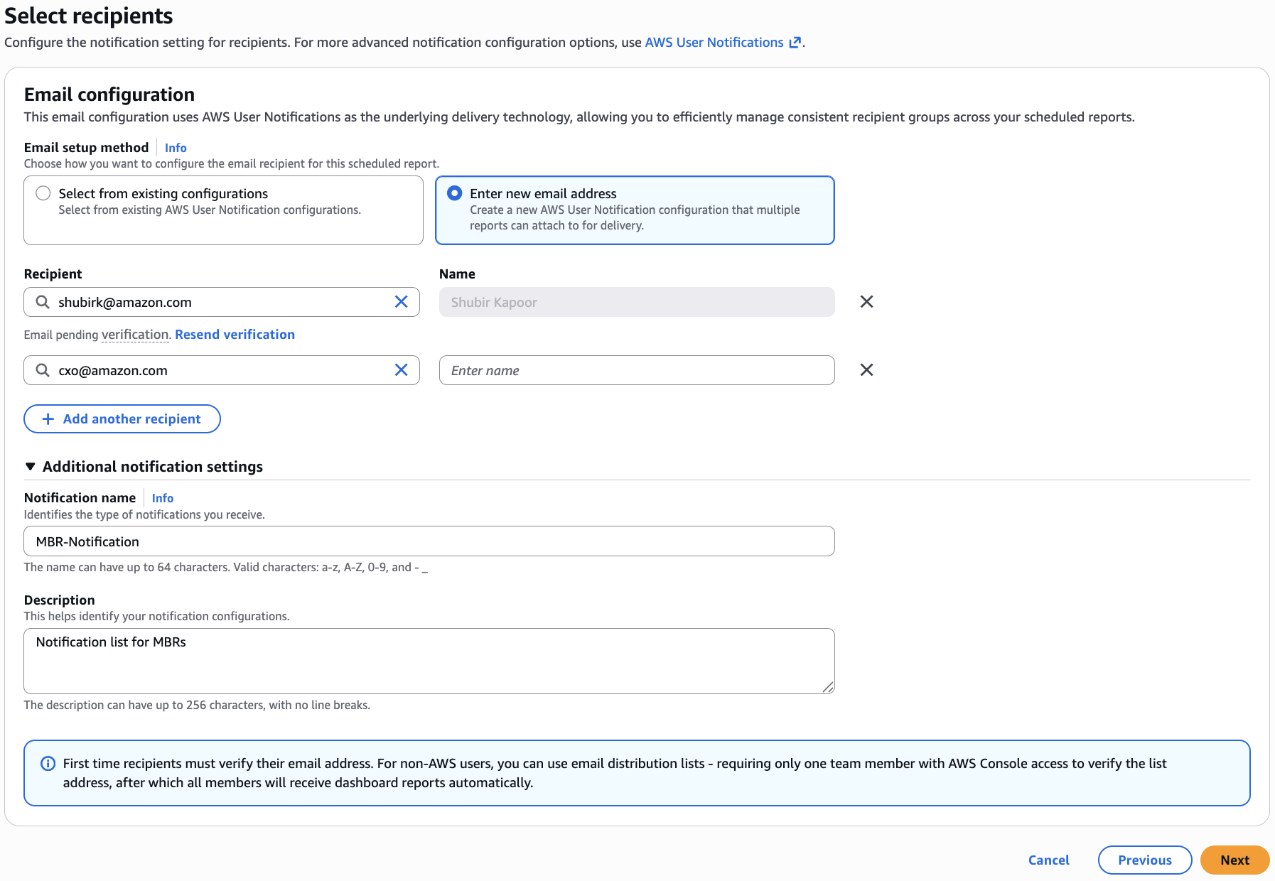 Figure 2: Configuring email recipients