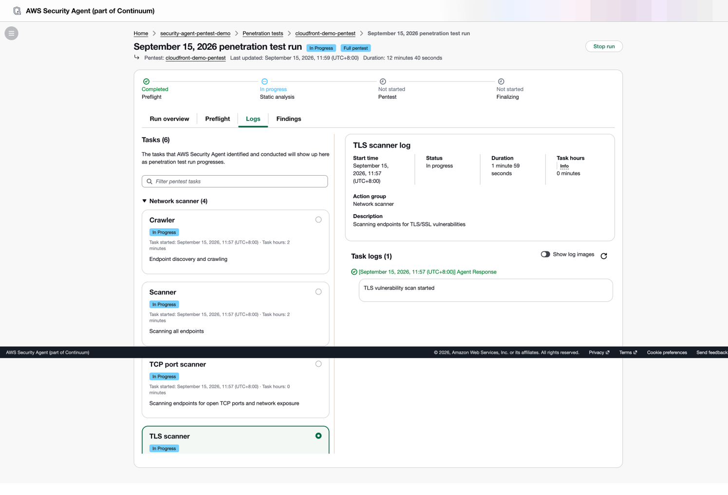 图 9:AWS 测试环境中 Static analysis 和扫描任务运行状态(us-west-2)