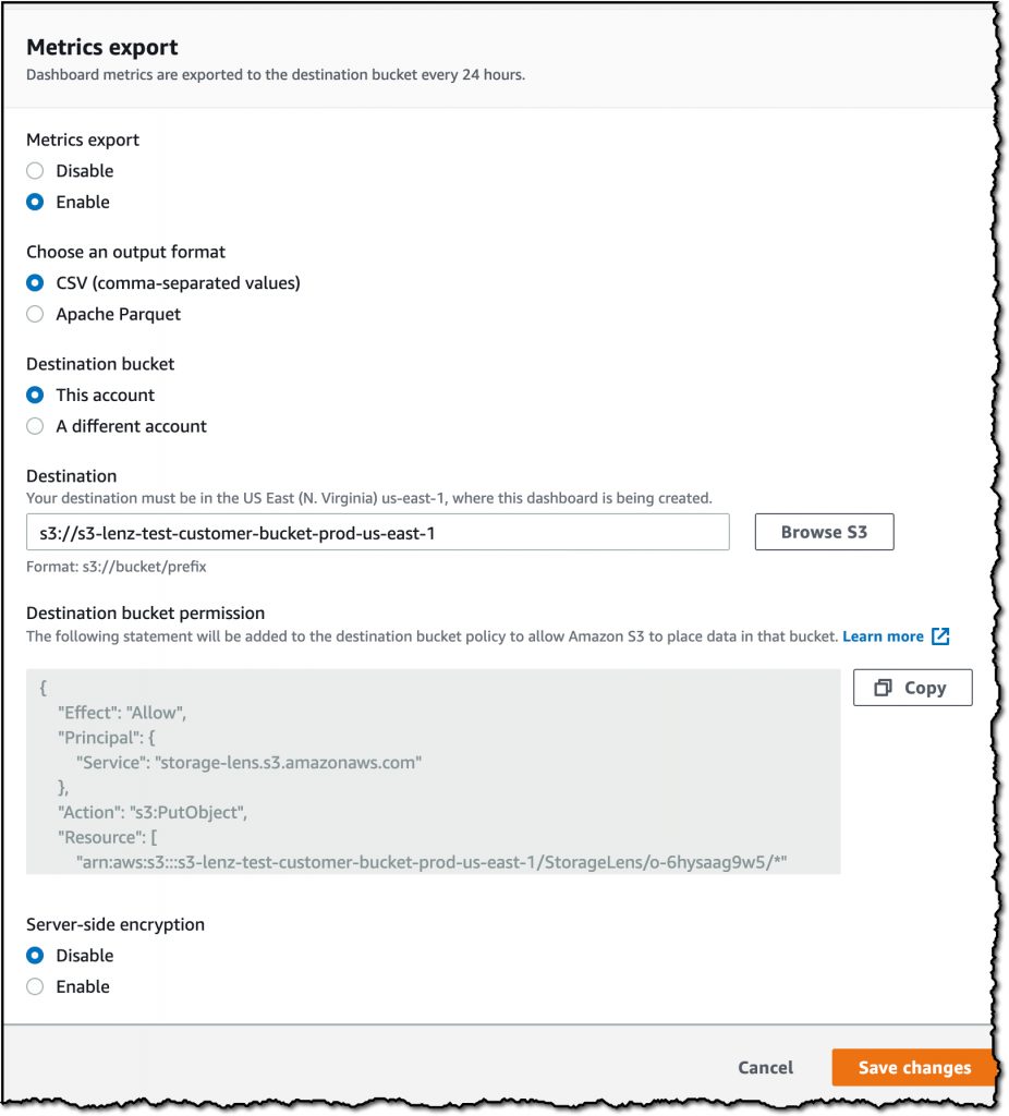 Metrics export