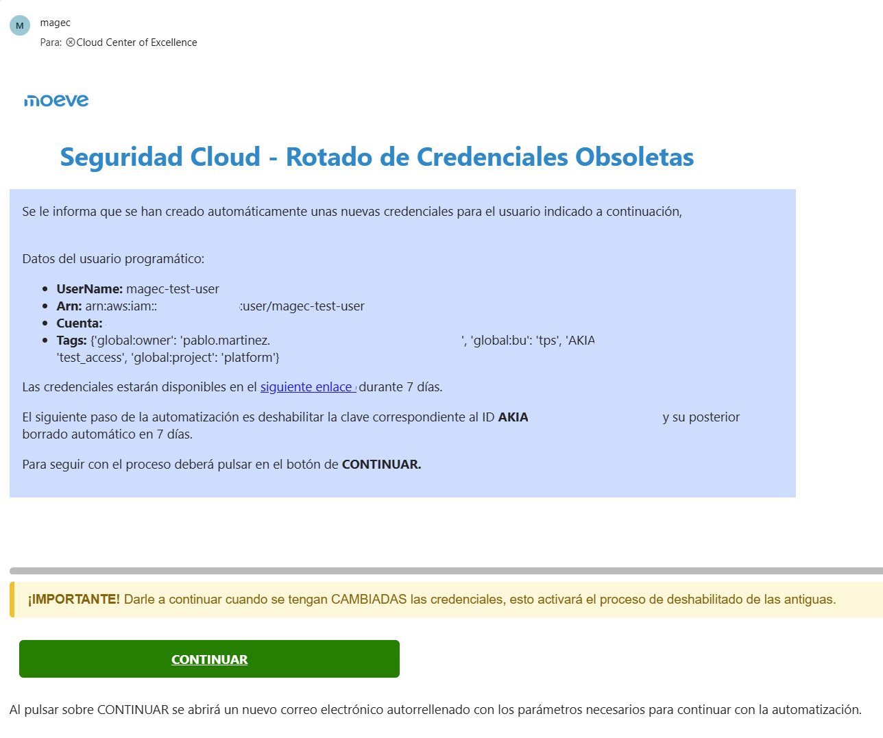 Ilustración 2. Mail de notificación con enlace seguro de un solo uso