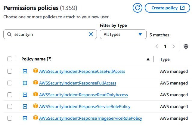 Figura 1: Permissions policies para Security Incident Response