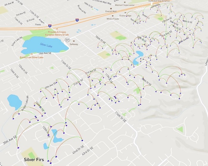 The map shows a complex route with 220 stops.