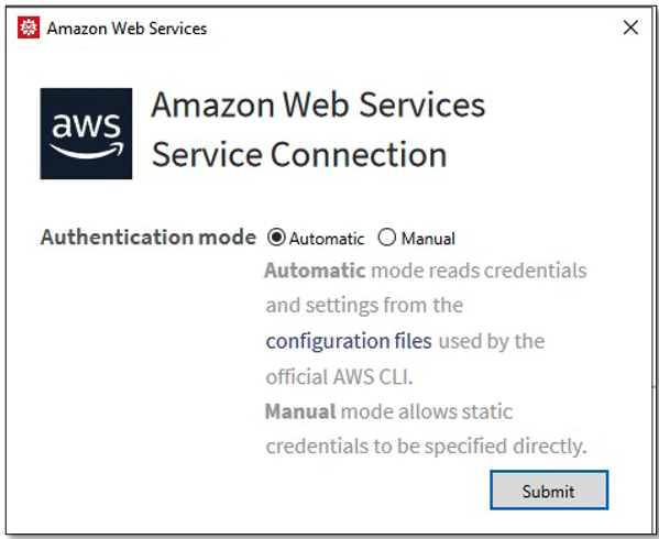 Figure 1: AWS connection authentication mode