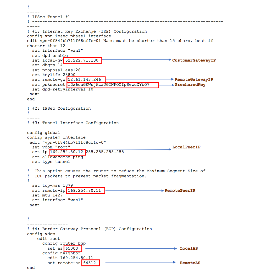 Parameters in Downloaded VPN configuration file for Fortinet