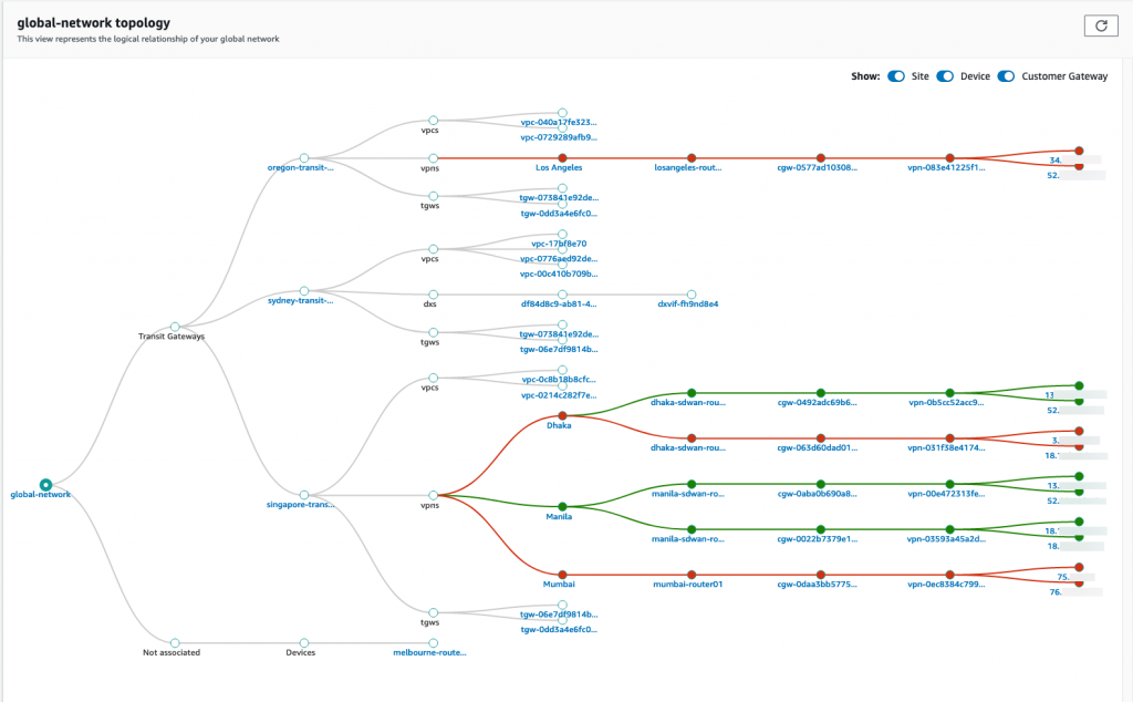 Topology view within AWS Transit Gateway Network Manager