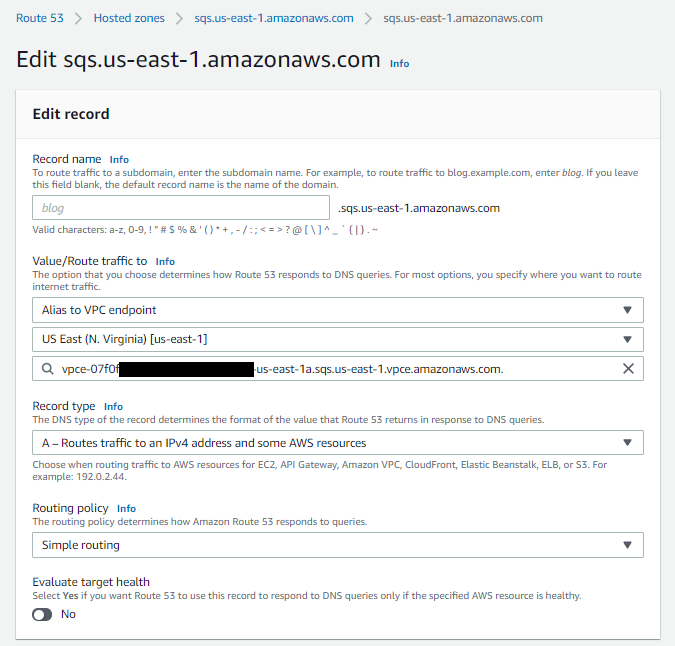 Create Private Hosted Zone for AWS service