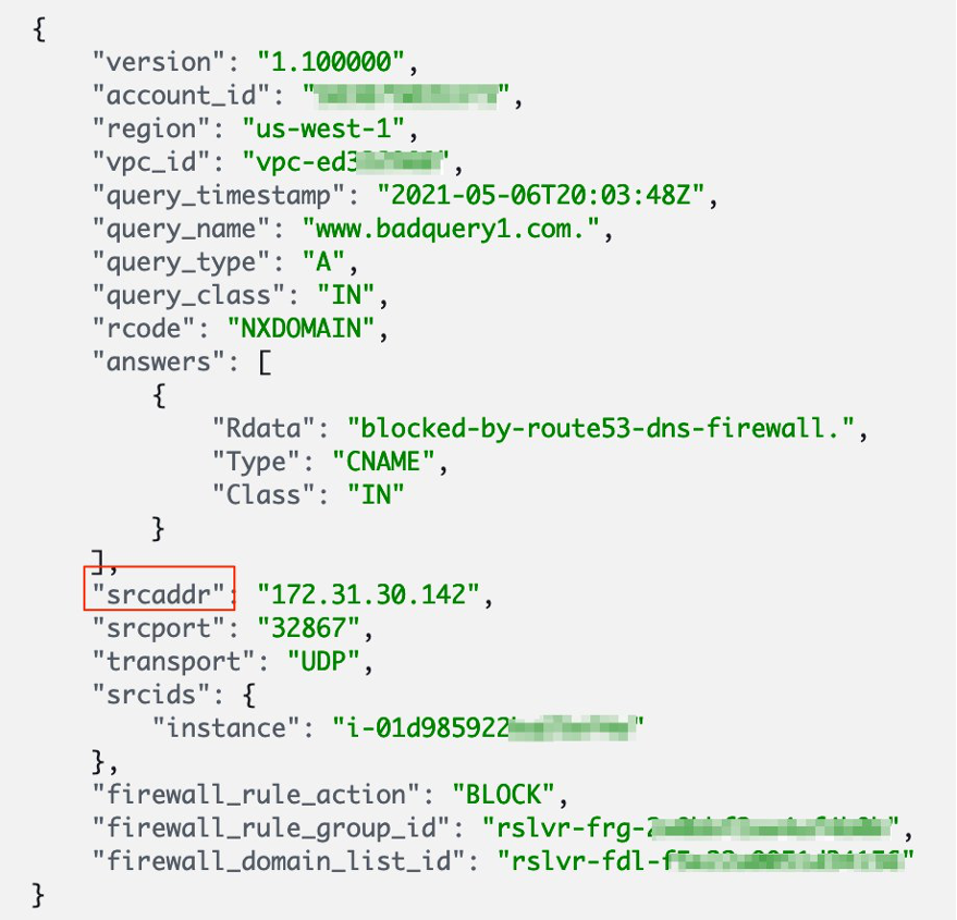 Image showing DNS Firewall Log output