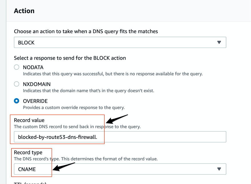 Image showing Route 53 DNS Firewall block policy details