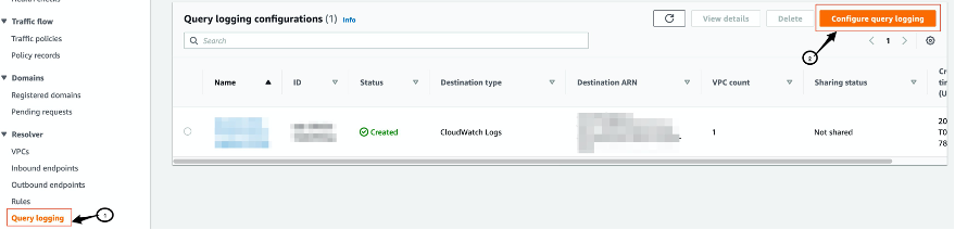 Image showing Route 53 DNS Query logging setup