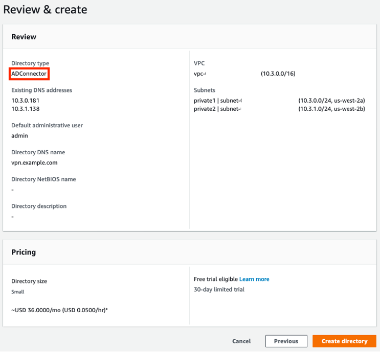 A screenshot showing creation of an Active Directory Connector