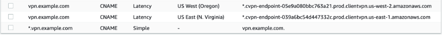 A screenshot showing proper DNS configuration for multi-Region VPN