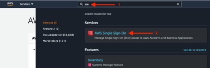 AWS Console Page, navigating to AWS SSO