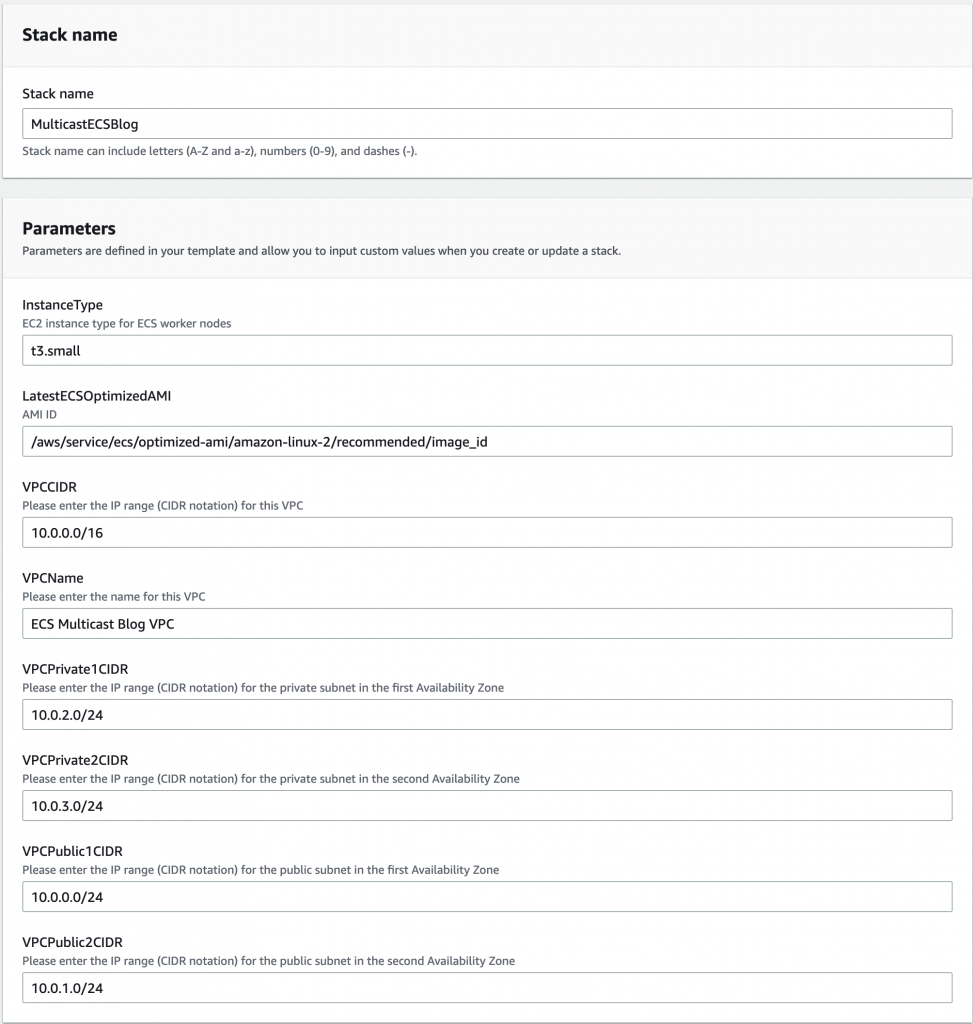 ECS Multicast - CloudFormation parameters