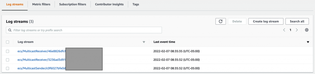 CloudWatch log streams