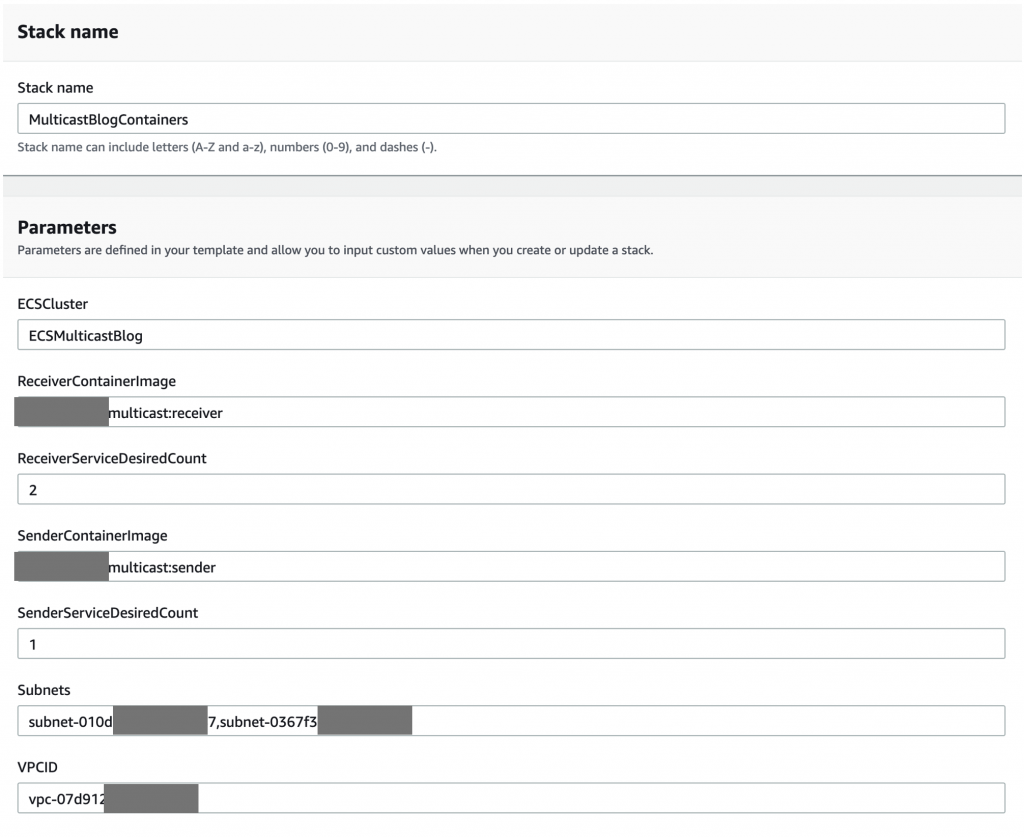 ECS Multicast - CloudFormation parameters for workloads