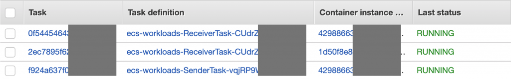 ECS running tasks