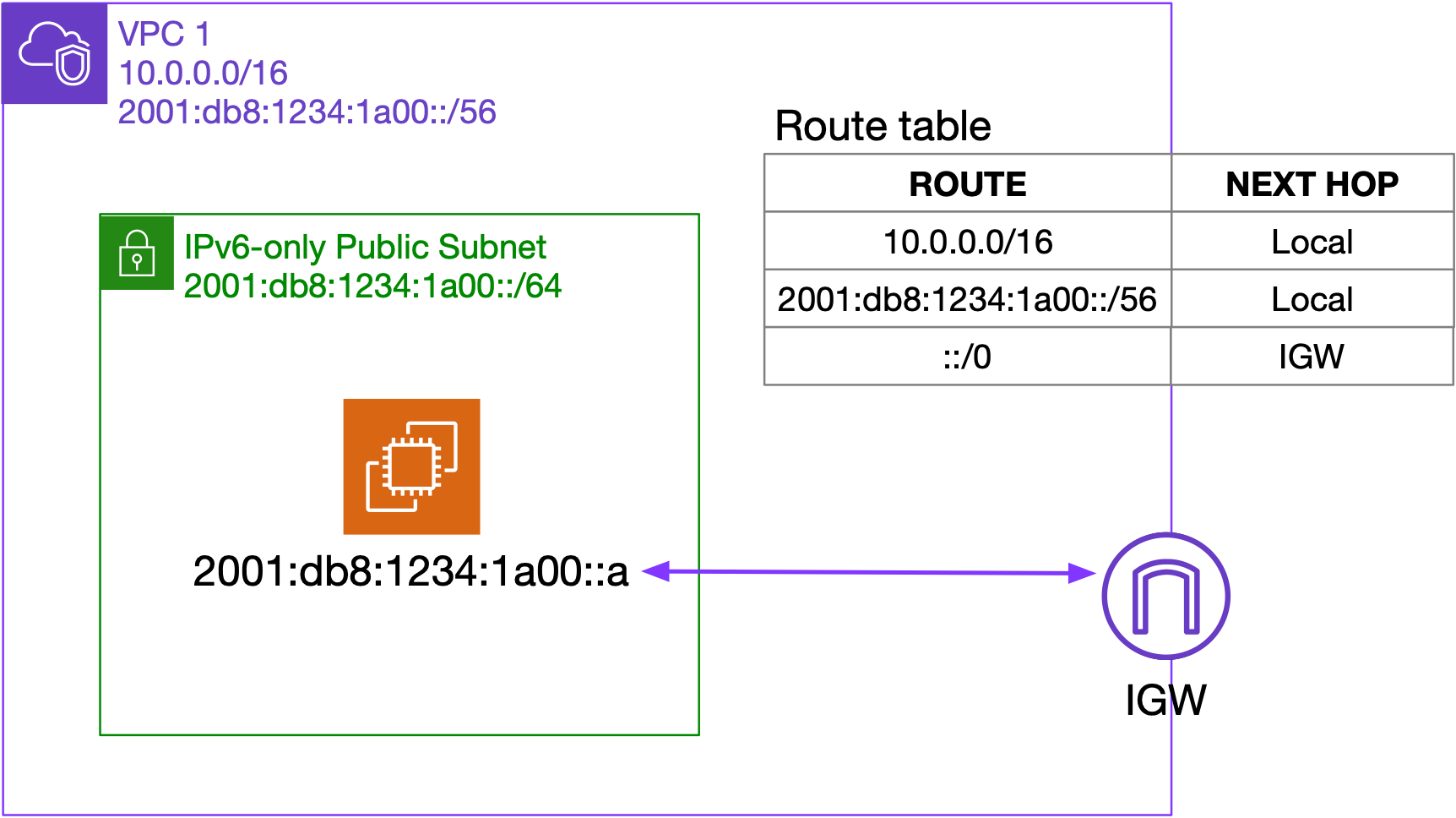 Public IPv6-only subnets Internet connectivity