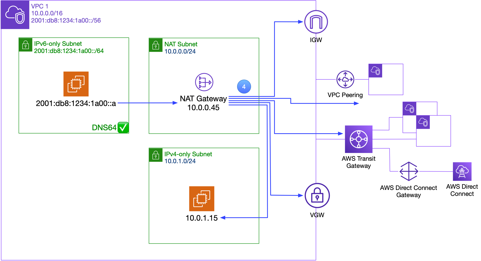 NAT64 in a hybrid network