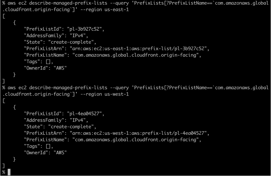 Screenshot of command in terminal to query prefix lists