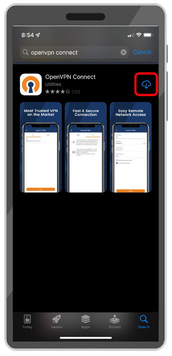 Figure 3: Download an OpenVPN app onto your mobile device