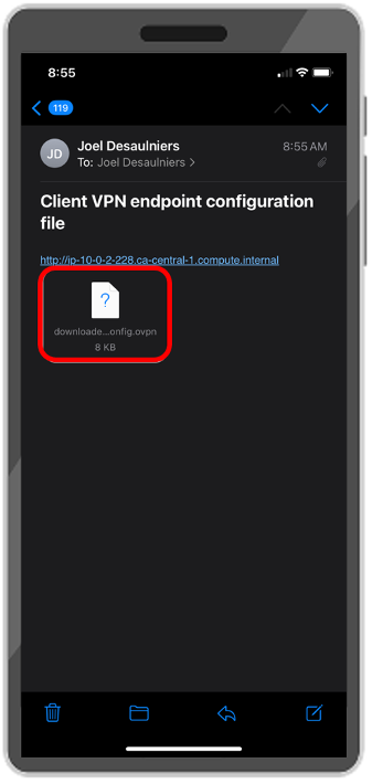 Figure 4: Open the email containing the Client VPN endpoint configuration file