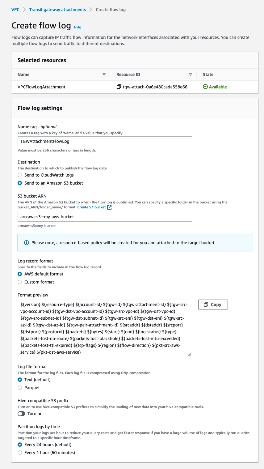 Create a Transit Gateway Flow Log