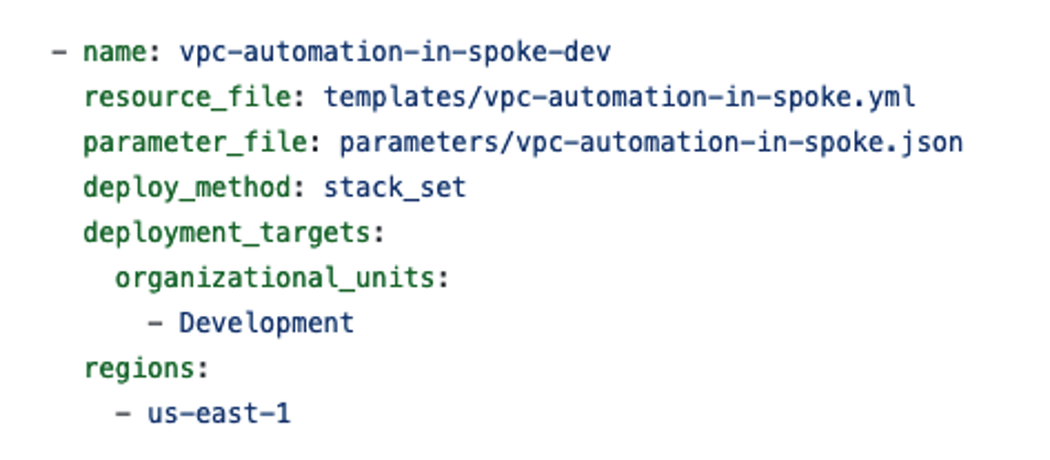 FManifest file showing the deployment targets of vpc automation in spokes