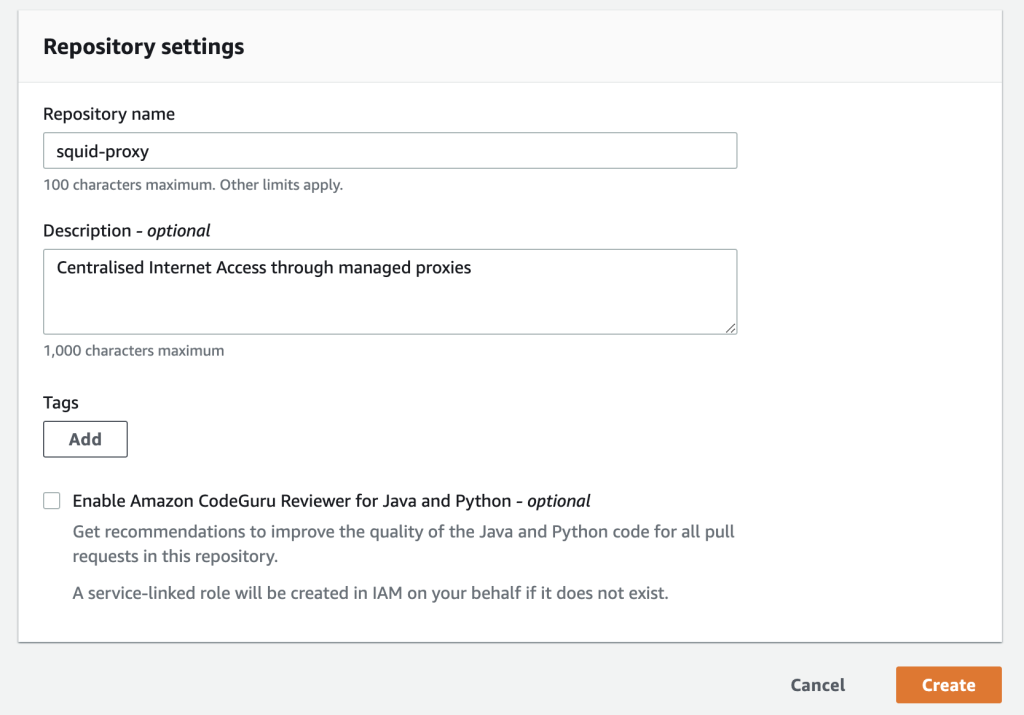 Figure 2: AWS CodeCommit Repository Settings